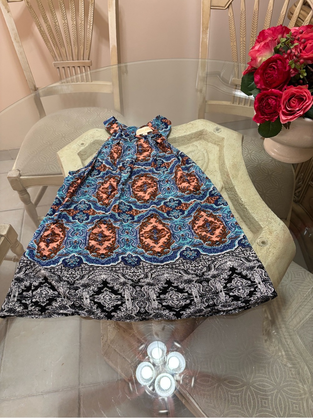 Women’s  Blue & Coral Paisley Print Sleeveless Dress - Unbranded